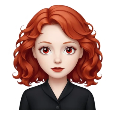 Julia Grant from Summer of Fear with medium red wavy hair, black outfit, white and red eyes sticker