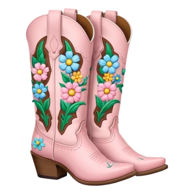 Pastel Pink cowgirl boots with pastel flowers sticker