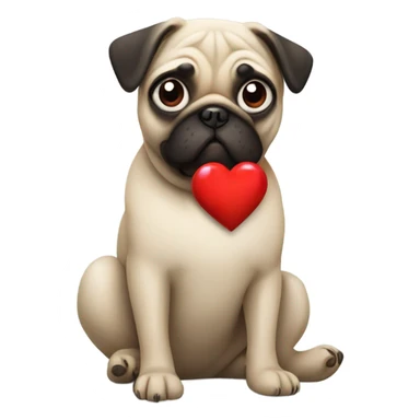Cute pug holding a heart sticker
