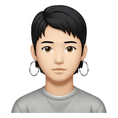 asian male with a black middle part with a kpop mullet and silver hoop earrings sticker