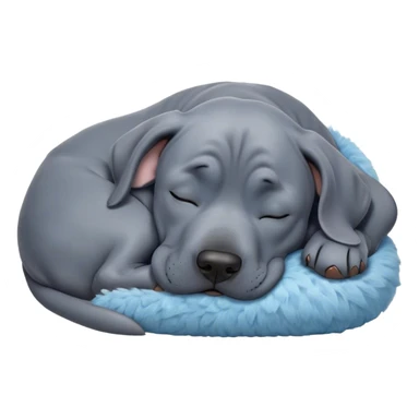 Meme-Worthy Cute Sleeping Blue Great Dane Portrait Emoji, Head resting peacefully with a contented smile, showcasing a delightfully massive build and a luxuriously soft blue Fur, eyes shut in a serene nap, Simplified yet hilariously adorable features, highly detailed, glowing with a soft, drowsy light, high shine, relaxed and utterly lovable, stylized with an air of playful laziness, bright and heartwarming, soft glowing outline, capturing the essence of a comically sleepy guardian, so meme-worthy it feels like it could instantly become the next viral sensation of adorable slumber! sticker