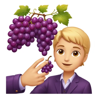 elegant emoji of a hand picking a glossy purple grape, vineyard scene, warm golden light, luxury feel, minimal shading sticker