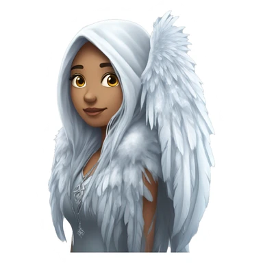 big wings, hood, silver, feather, icy ,snowflake, Beautiful, fairy, long hair sticker