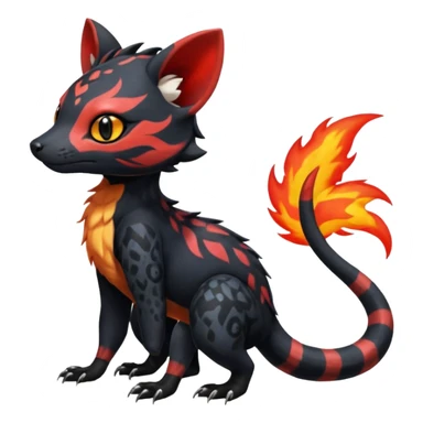 Rare realistic cute epic aesthetic gothic colorful Salandit-Litten-Quilava-Civet-species-Fakemon-hybrid-creature, with fiery markings, full body sticker