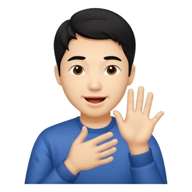 Asia guy black hair side part rubbing hand together and smirking with tongue out on the side sticker