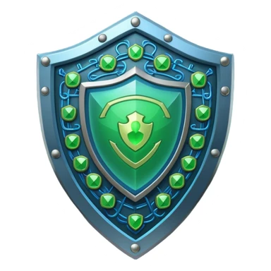 generate full blue cyber shield with different  green hack symbols  sticker