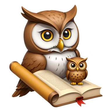 An icon featuring an ancient scroll, a thinker’s bust, and a question mark, symbolizing philosophy. The design includes a wise owl, a book, and abstract symbols, representing deep thought, ethics, and wisdom. Transparent background sticker