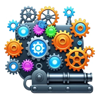 A whimsical content factory powered by AI, where ideas are turned into digital masterpieces, gears and conveyor belts moving with glowing social media icons, futuristic and colorful. sticker