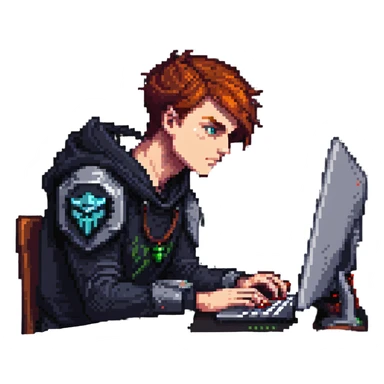 person at computer playing Dota 2 intensely sticker