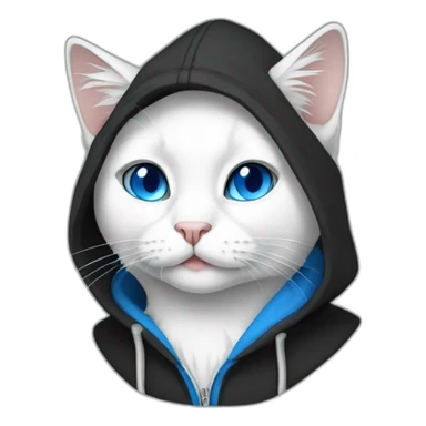 White Cat in  black hoodie blue eyes programmer sticker