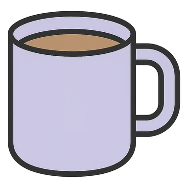 Edit the coffee mug to have a light lavender purple shade, keeping the original icon color outlined style with black outlines and no background. sticker