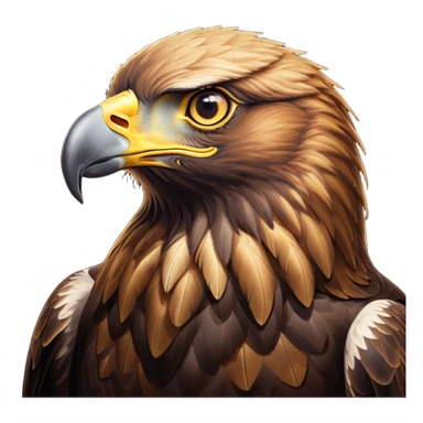 Cinematic Noble Golden Eagle Portrait Emoji, Poised and majestic, with a powerful, broad build, regal hooked beak, and piercing, intense eyes set against richly golden-brown plumage, Simplified yet sharp and sophisticated features, highly detailed, glowing with a soft, amber radiance, high shine, intelligent and commanding, stylized with an air of aerial supremacy, focused and determined, soft glowing outline, capturing the essence of a watchful and confident golden eagle that appears ready to soar out of the screen with effortless authority! sticker