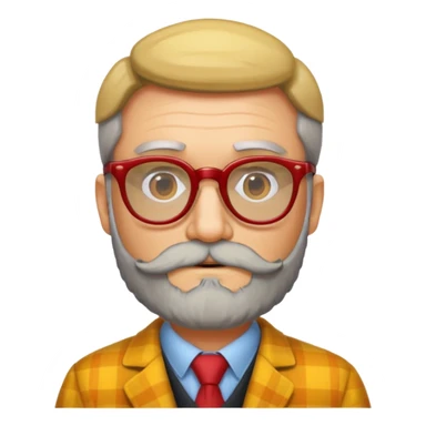 Un profesor calvo, que tenga barba abundante, lleva gafas con el cristal de color amarillo y un abrigo de cuadros rojo sticker