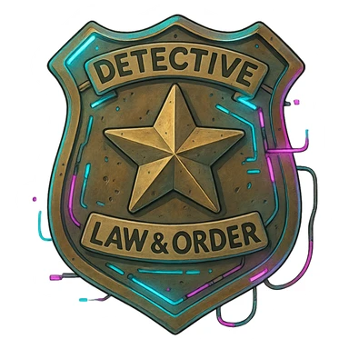 a detective badge, law and order. cyberpunk futuristic sticker