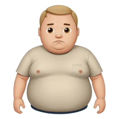 a cartoon fat man holding his stomach wearing t shirt, while looking confused?  sticker