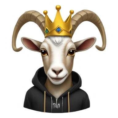 Horned goat wearing a crown and black hoodie sticker