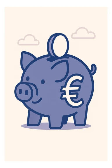 a piggy bank with a euro symbol, representing good money habits, clean modern style sticker