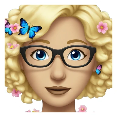 Gorgeous blond lady blue eyes with flowers and butterflies wearing glasses  sticker