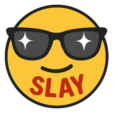slay emoji, sparkling sunglasses, bold, no background sticker