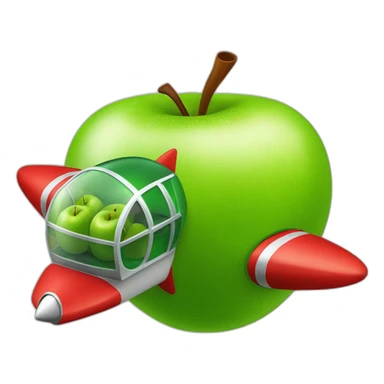 green apple on a red rocket ship sticker