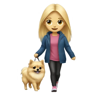 Blonde girl walking tiny pomeranian under the rain sticker
