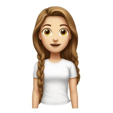 White girl with long brown hair and white tshirt sticker