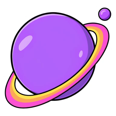 purple planet with colorful rainbow rings surrounding it sticker