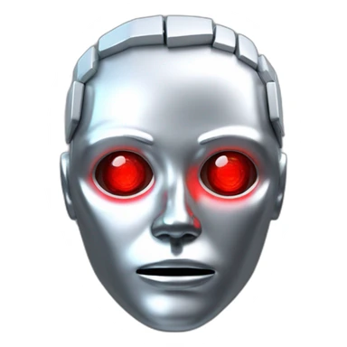 3d glitch chrome human android head, red lazer eyes with letter B on the face, 3d, portrait sticker