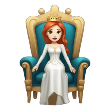 white skin redhead queen with straight hair wearing white gloves on her throne sticker