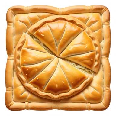 Burek sa Sirom Cinematic Realistic Burek sa Sirom Dish Emoji, depicted as a flat, flaky pastry filled with cheese, rendered with crisp textures and warm, inviting lighting. sticker