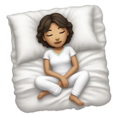 Teen girl cozyly sleeping short dark brown hair wearing white pjs sticker