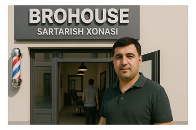 eni shu rasimga manashu odamga uxhshasin sartaosh eshik oldida tursin va tashqarida esa mijoz rasm esa 16 ga 9 bulsin 1920x1080 sticker