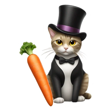Cat eating a carrot with a top hat smoking a cigar sticker