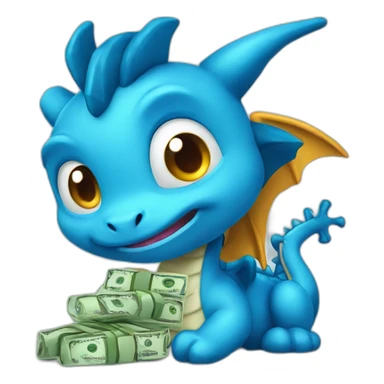cute blue dragon with cash sticker
