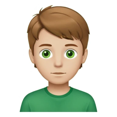 boy with light brown hair and green eyes with green shirt sticker