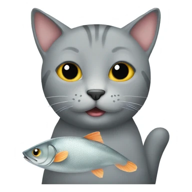 Grey cat holding a fish  sticker