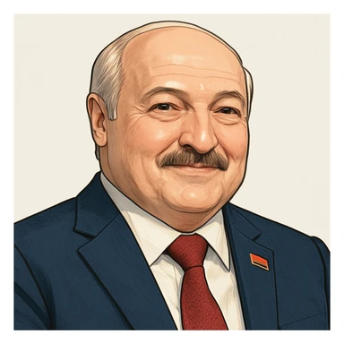 Александр Лукашенко в слегка рисованном, но при это объемный стиле, слегка улыбается, прозрачный фон sticker