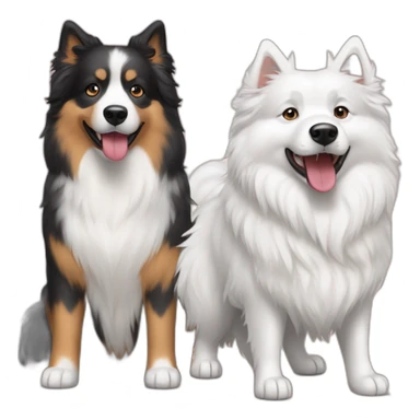 A Samoyed and an Australian shepherd playing sticker