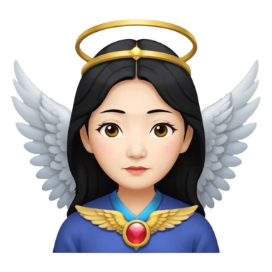 Angel Old Lady with wings black hair asian  smaller eyes w halo sticker