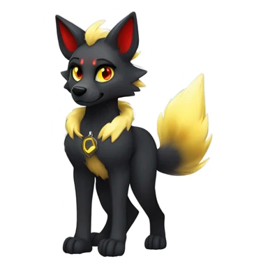 black Shiny Fionbri-Falvie-sparkle-wolf-sona with yellow eyes, red edgy markings full body fursona sticker