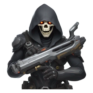 reaper from overwatch, holding his twin shotgun, shooting his ultimate move death blossom sticker