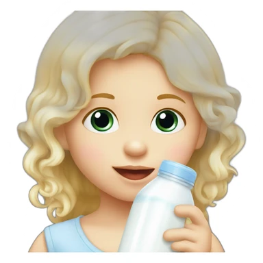 White blonde baby girl drinking milk from  bottle sticker