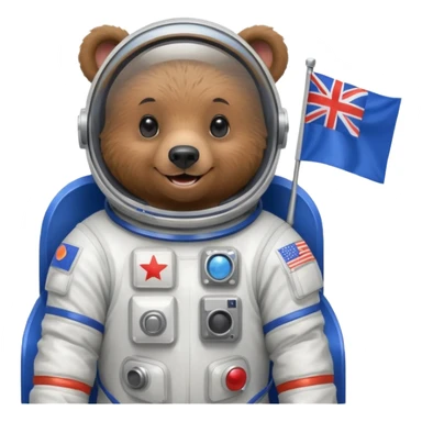 black bear in space suit, holding blue rectangle flag sticker