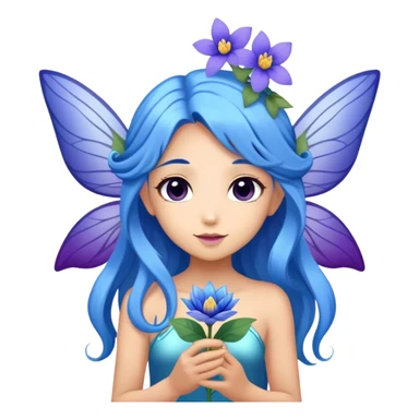 flower fairy, long blue hair, tan skin,  Beautiful, blue flower, fairy, blue, silver, purple, long hair, big wings sticker