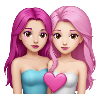gorgeous pale girl with long magenta hair latina makeup next to a gorgeous girl with blonde hair brown eyes and a light pink heart above them both wearing tube tops sticker