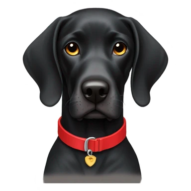 black german short haired pointer with a red collar sticker