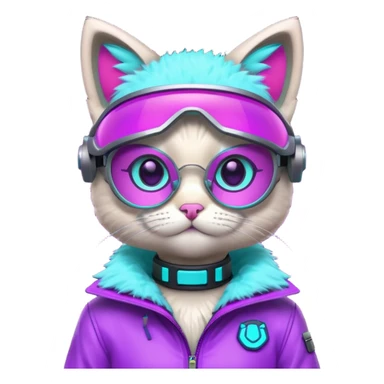 cute cyberpunk cat, neon visor glasses, tech jacket, glowing collar, purple and cyan neon accents, 3D cartoon, mobile game icon style, clean background, no text, no watermark
 sticker