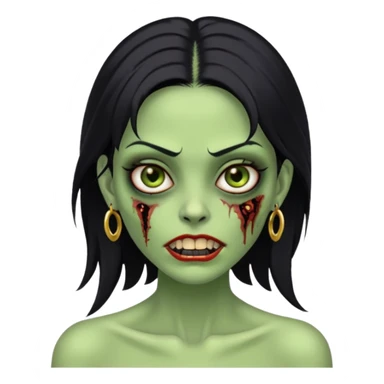 Faça uma zombie mulher bonita verde com olhos castanhos cabelos pretos liso com estilo y2k e com dentes de ouro sticker