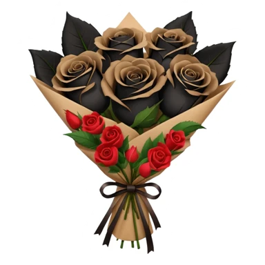 boquet of black roses in a paper package sticker