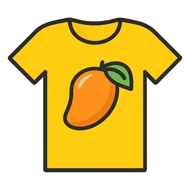 a t-shirt with a mango sticker